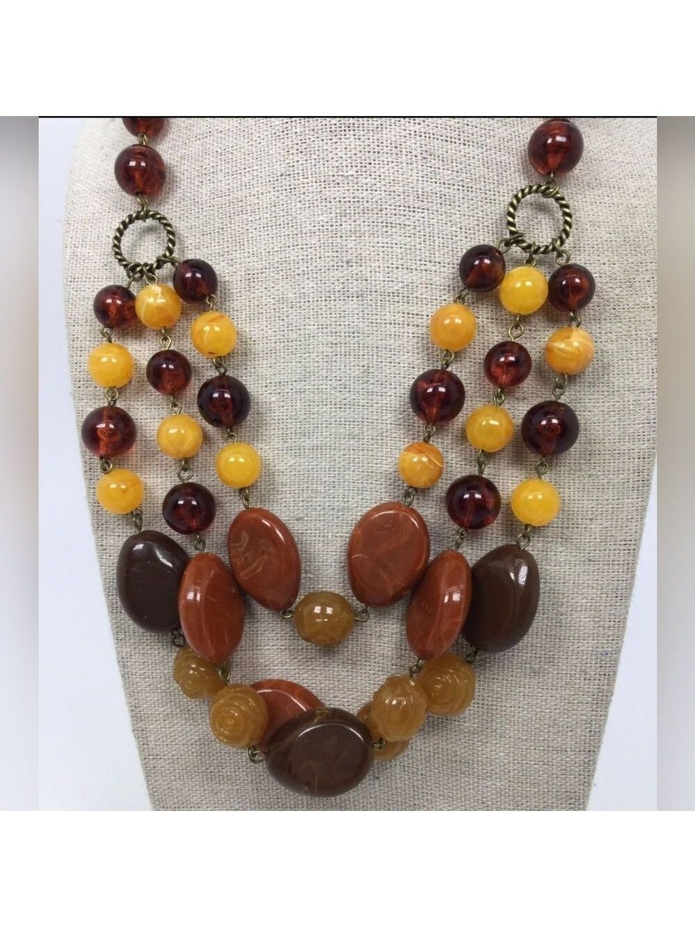 Robert Rose Faux Amber Beaded Necklace 20" NWOT